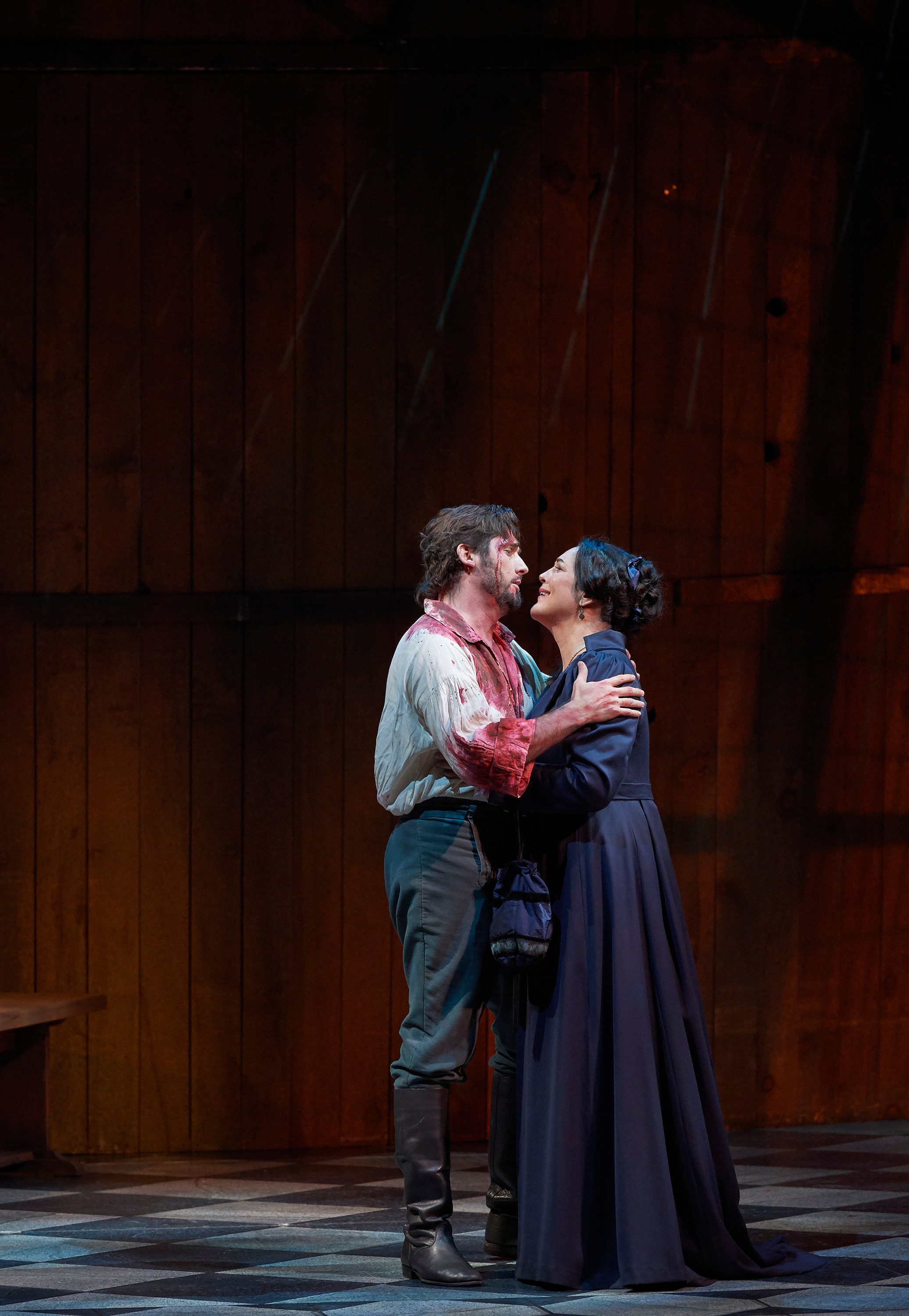 Adrianne Pieczonka as Tosca at Canadian Opera Company with Marcelo Puente. Photo by Michael Cooper. Adrianne Pieczonka as Tosca at Canadian Opera Company with Marcelo Puente. Photo by Michael Cooper.