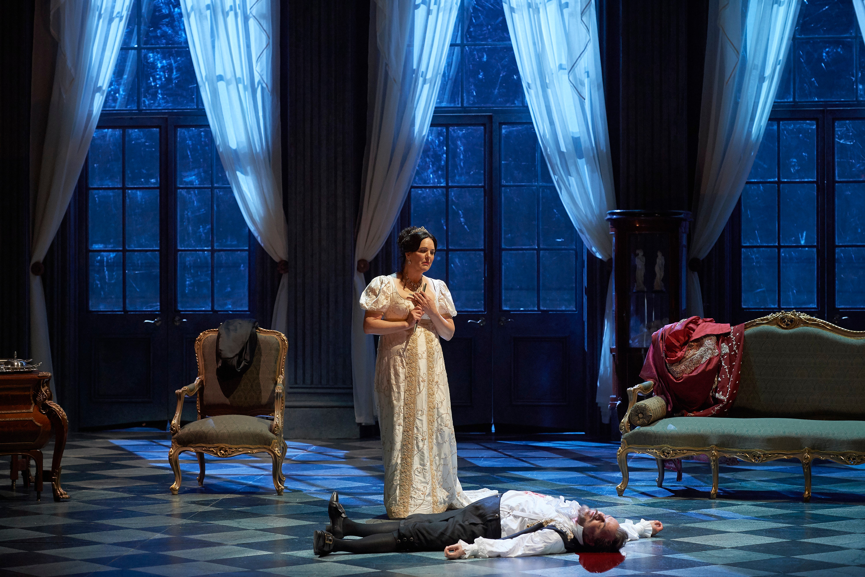 Adrianne Pieczonka as Tosca at Canadian Opera Company with Markus Marquant. Photo by Michael Cooper. Adrianne Pieczonka as Tosca at Canadian Opera Company with Markus Marquant. Photo by Michael Cooper.